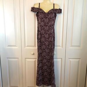 New Vintage Y2K Candalite Sequin Lace Off Shoulder Maxi Dress Size Small